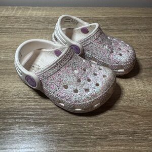 CROCS Kids Glittery Pink and White Clogs